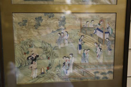 Chinese School, late 19th / early 20th century, two paintings on silk from Chinese Legend of monkey and pig immortals, each image 22.5